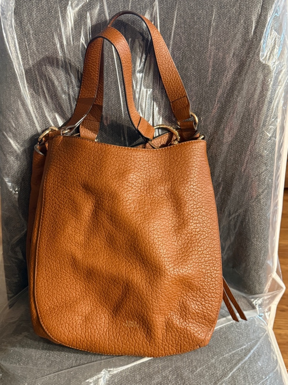 Vince Camuto Classic Pebbled Leather Tote Bag in Cognac